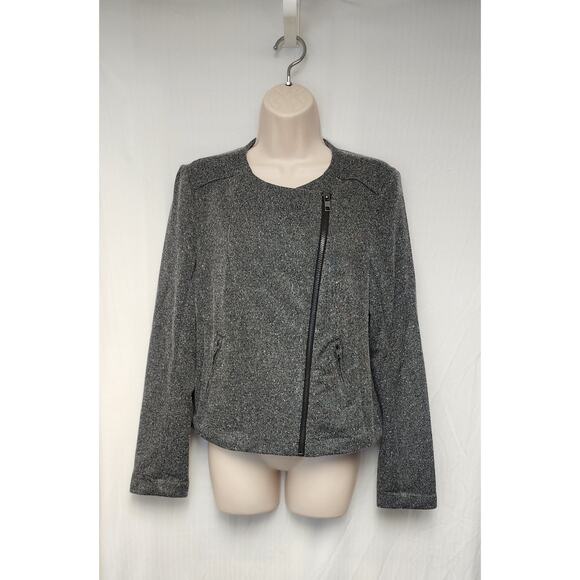 Catherine Malandrino - Charcoal Zip-Up Knit Long Sleeve Moto Jacket Sz Medium - Picture 2 of 7